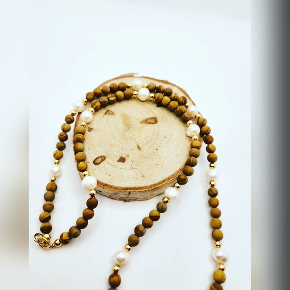 Picture Jasper, Freshwater Pearl, Baroque Pearl necklace - Picture 3 of 4